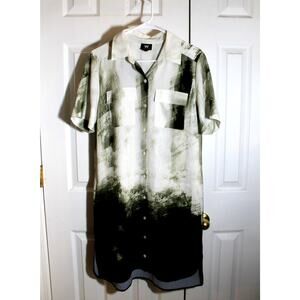 W by Worth Green Brush Stroke Print SS Shirt Dress sz S
